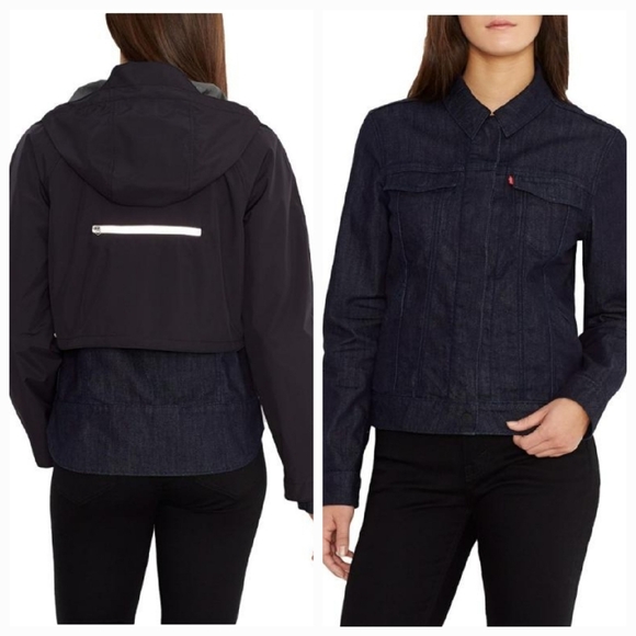 Levi's Commuter Trucker Denim Rain Jacket - Women's Medium Dark Blue